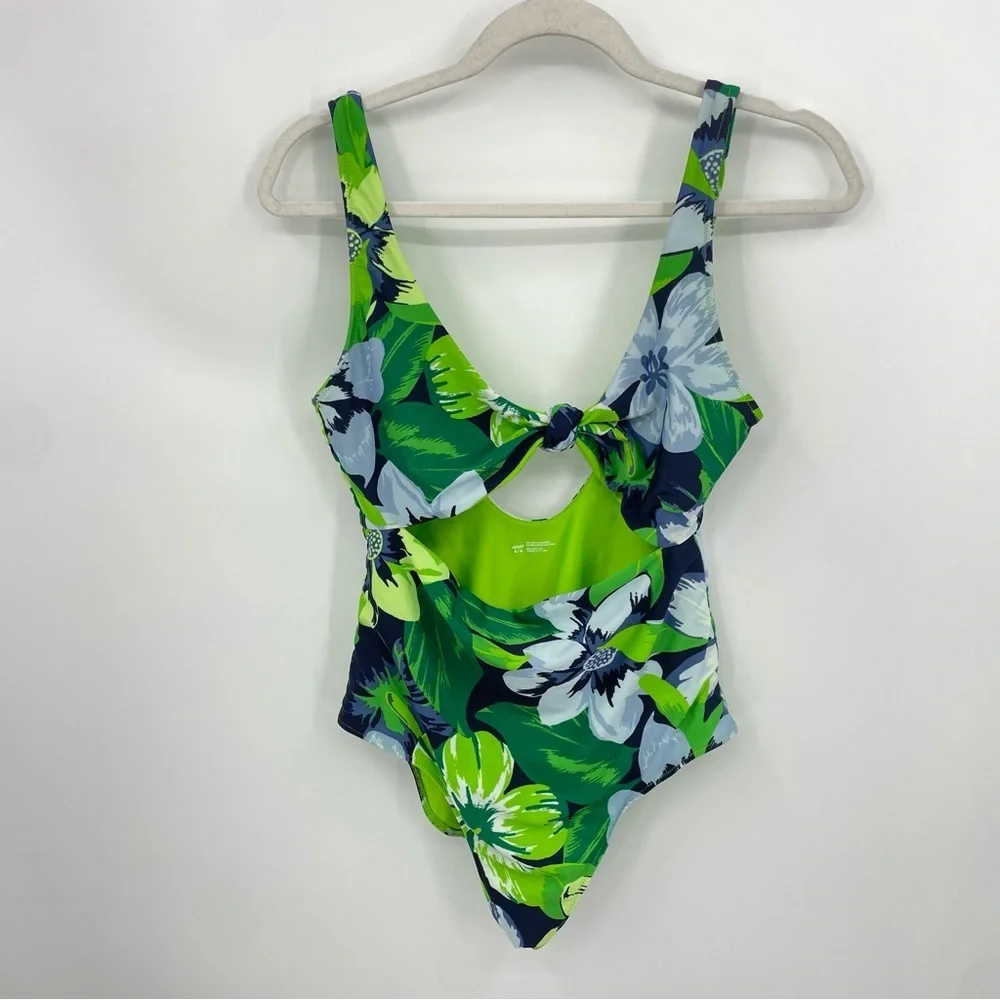 Aerie Knot One Piece‎ Swimsuit green blue floral Sz M